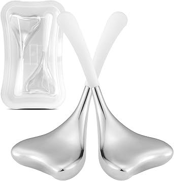 Stainless steel cryo sticks for facial cooling and massage, shown with storage case