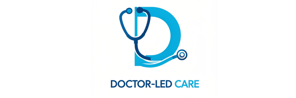 Doctor‑led care icon with stylised stethoscope and text