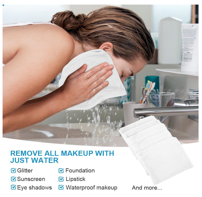 Reusable microfibre face cloths designed to remove makeup using only water.