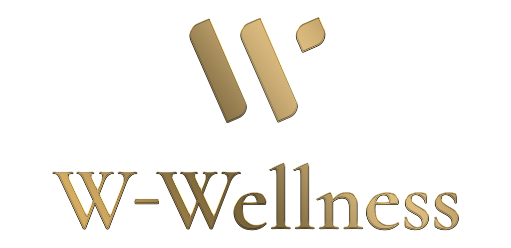 Gold W‑Wellness logo representing the premium supplement platform affiliated with Blue Bird Aesthetics.