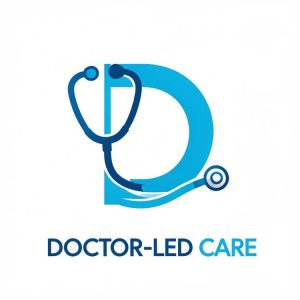 Doctor‑led care icon with stylised stethoscope and text